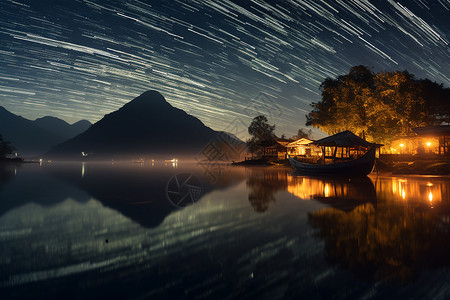 夜幕下星空璀璨的美丽景观背景图片