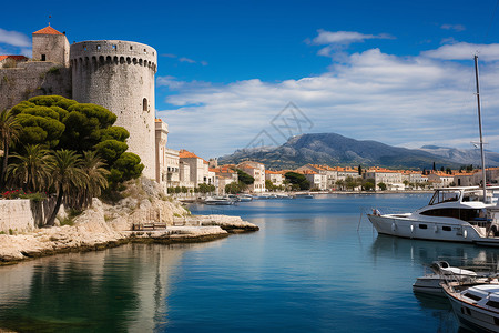 壮观美丽的欧洲海岸城堡建筑背景图片