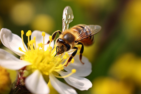 大自然昆虫蜜蜂与花朵背景