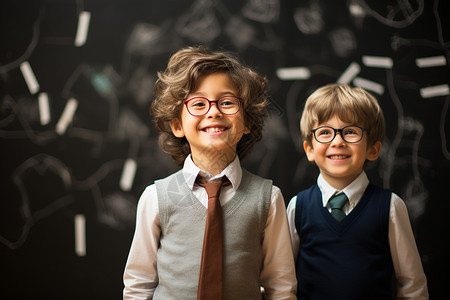 黑板前戴着眼镜的男孩背景图片