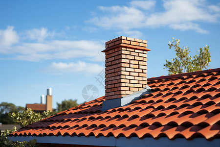 瓦片屋顶的烟囱背景图片