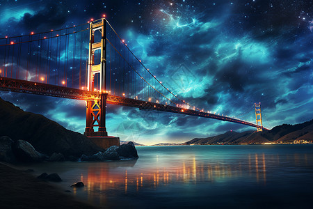 星空下的建筑大桥背景图片