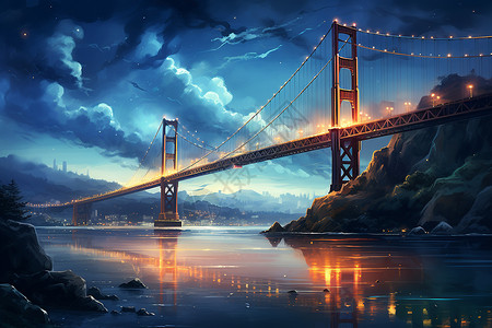夜晚的建筑桥梁背景图片