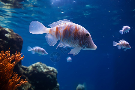 珊瑚旁的海洋鱼儿背景图片
