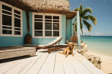 棕榈在西海岸狗狗在沙滩别墅背景