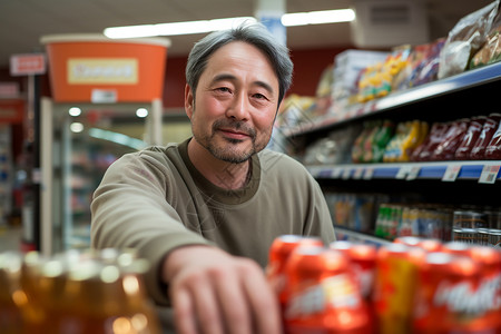 超市中购物的中年男子背景图片