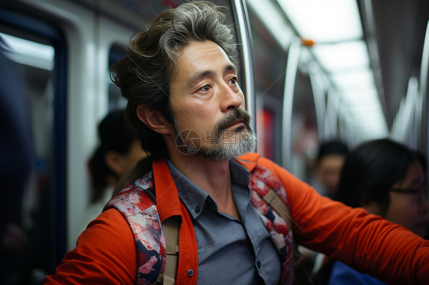 中年男子在地铁里图片