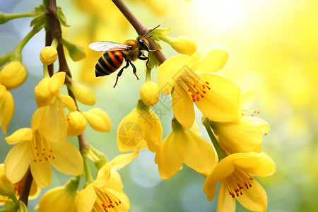 金雀花上采蜜的蜜蜂高清图片
