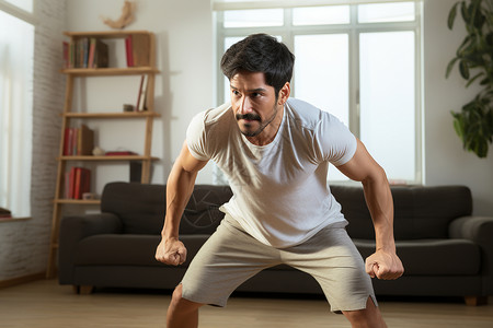 家中健身的男子背景图片