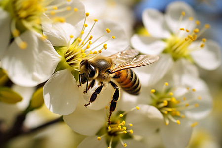 蜜蜂采集花蜜的景象背景图片