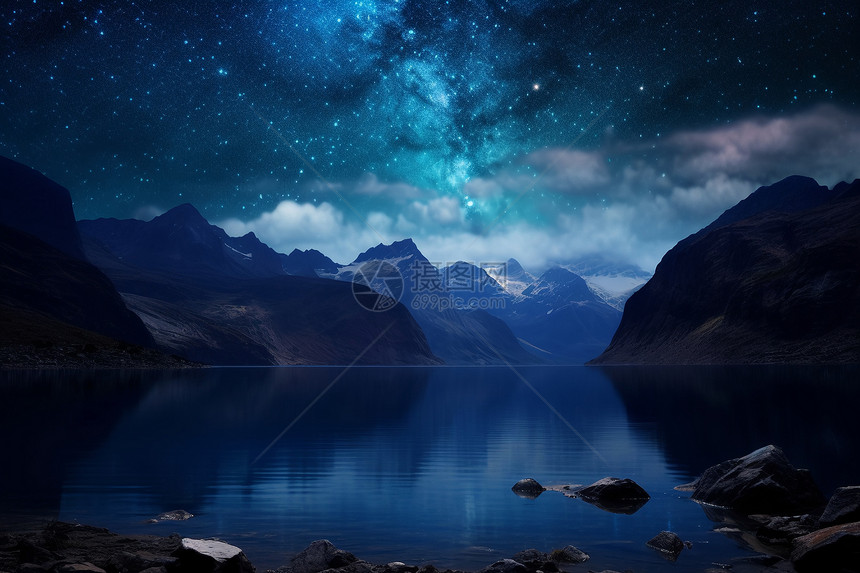 星夜湖畔的壮观景象图片