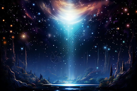 梦幻美丽星空星幕下的宇宙奇景设计图片