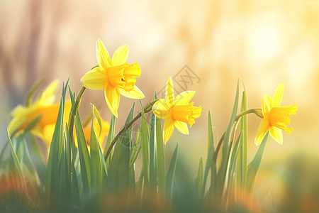 美丽水仙花草地上盛开的黄色花插画