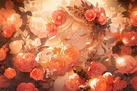 花团锦簇的鲜花少女背景图片