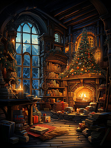 圣诞节装饰的书房背景图片