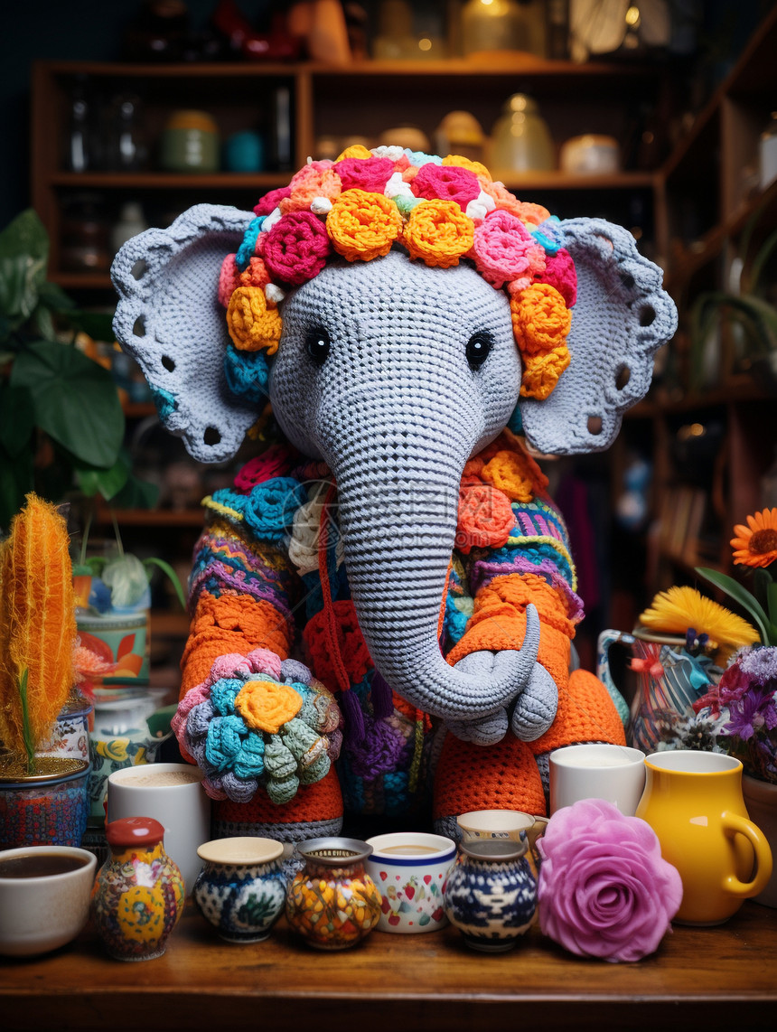 手工艺术的针织大象玩偶图片