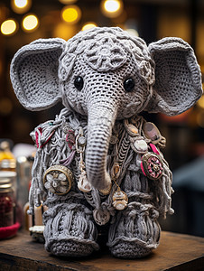 神秘的手工编织大象玩偶背景图片