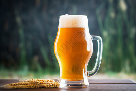 麦秆旁一杯啤酒高清图片