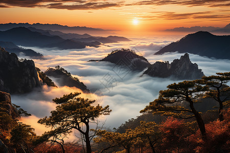 浓云翻滚黄山之美背景