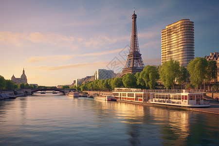 巴黎风景巴黎河畔的风景背景