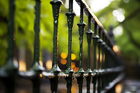 雨中的铁围栏背景图片