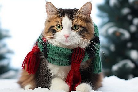 可爱的猫咪在雪地里背景图片