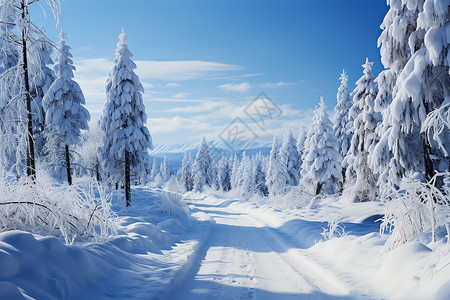 森林里的雪地道路背景图片