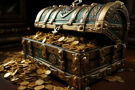 黄金钱币放钱的储物箱子背景