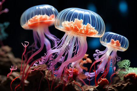 三只透明的水母背景图片