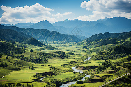 美丽的草原山谷背景图片