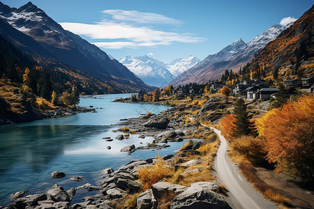 秋色山湖风景旅游高清图片素材