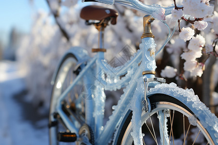 白色水晶雪花自行车上的雪背景