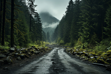 森林中的道路背景图片
