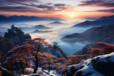黄山云海缭绕背景图片