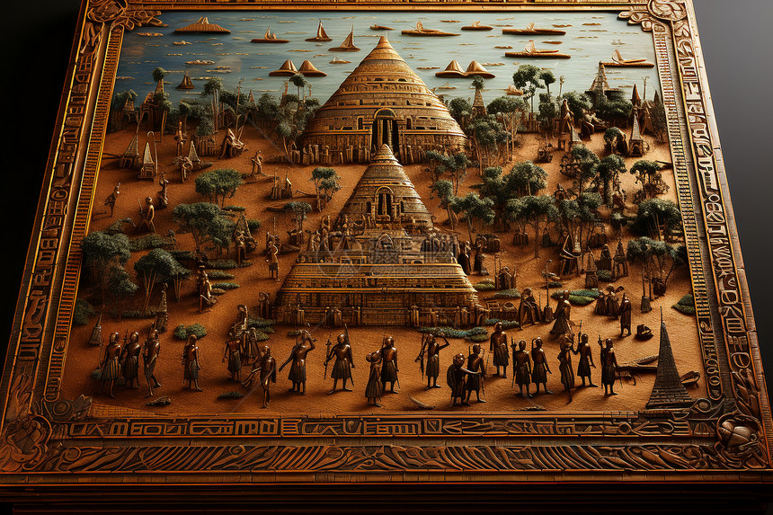 金字塔中的人船图片