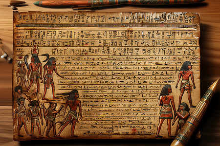 古埃及象形文字古埃及手稿上的女性素描插画