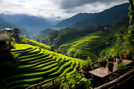 庄家村舍依山风景背景