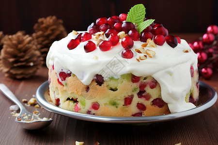 糖霜蛋糕蔓越莓甜品高清图片