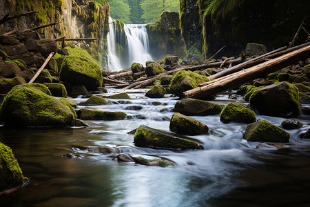 瀑布中的自然景观高清图片
