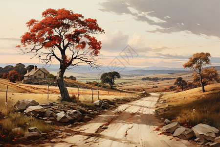 秋天的乡村小路背景图片