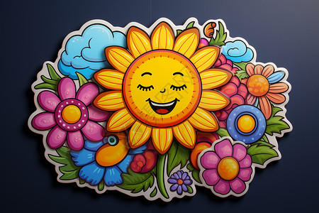 鲜花里的太阳贴纸背景图片