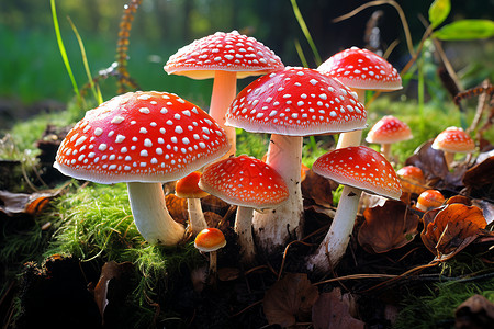 草地上的蘑菇群高清图片