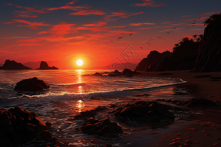 海面上的日落背景图片