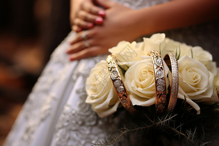 新娘手捧玫瑰花束背景图片