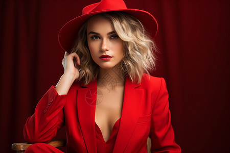 红裙美女戴着红帽子背景图片