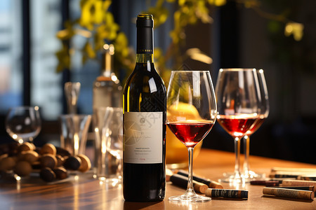 桌面上的葡萄酒背景图片