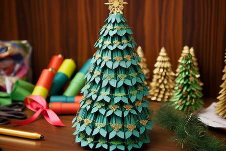 彩纸圣诞树背景图片