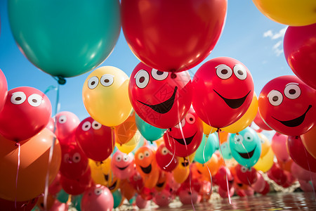 派对中的彩色笑脸气球背景图片