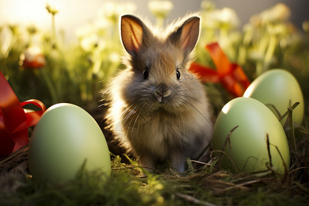 农场中的可爱小兔子背景图片