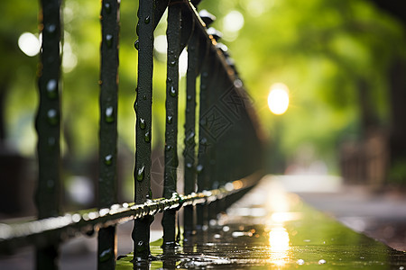 雨中湿透的栅栏背景图片